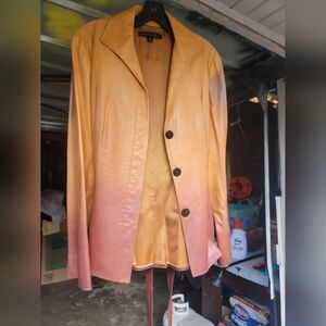 Lafayette 148 New York Gradient Leather Jacket in Orange and Pink